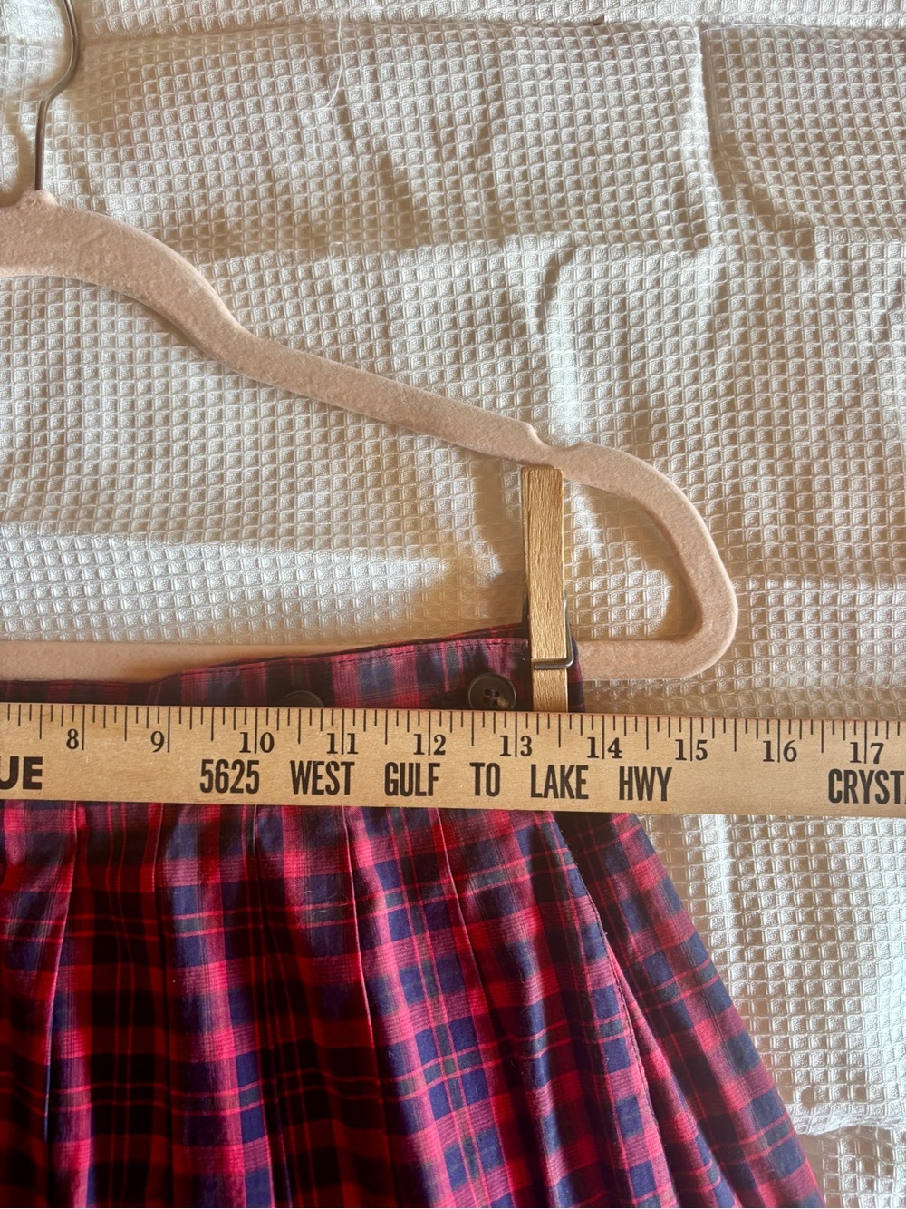 vintage lands’ end red navy plaid pleated midi skirt | tartan preppy academia - Picture 7 of 7